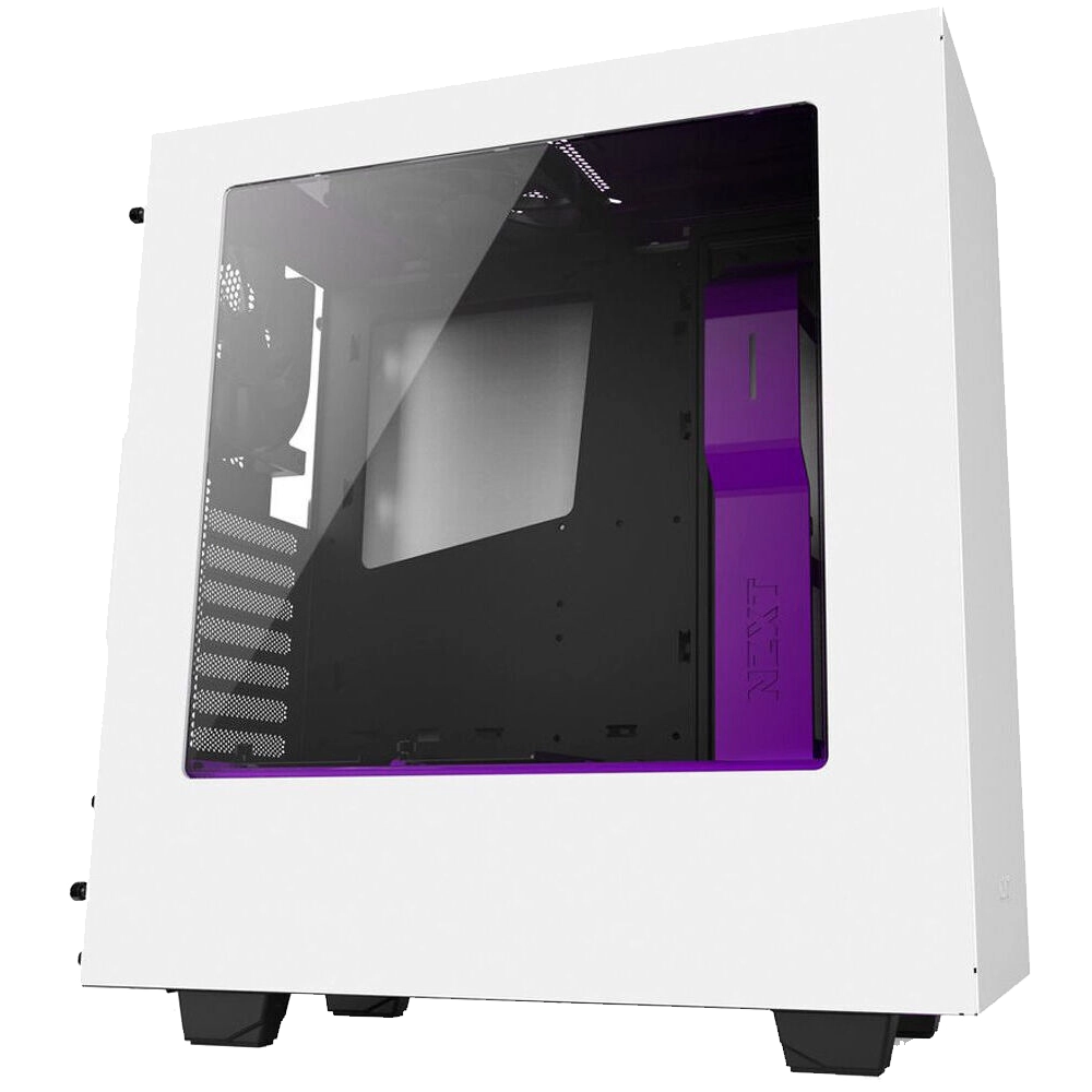NZXT S340 Compact white purple NZXT S340 Matte White Purple Mid Tower Case with 4 x NZXT 120mm Fans - Image 1
