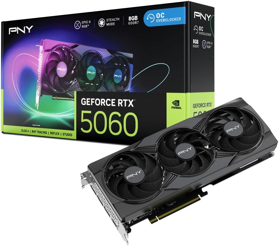 PNY GeForce RTX 5060 Epic-X  ARGB OC Triple Fan 8GB GDDR7 Nvidia Graphics Card