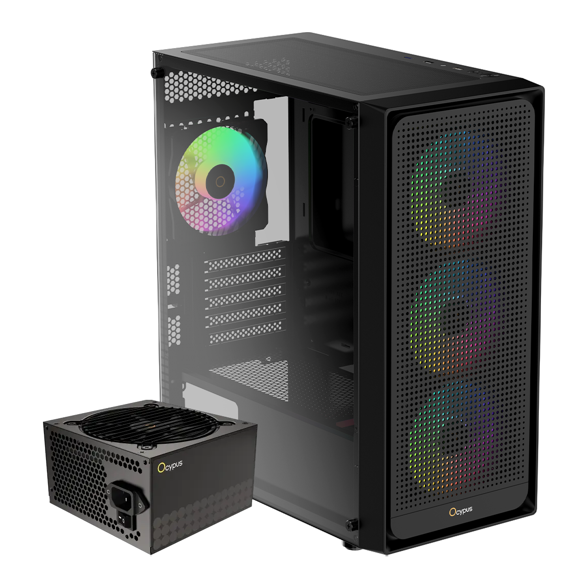 Ocypus Gamma C50 Black – ARGB PSU P650 ( 80+ white ) – 4 Fans Ocypus Gamma C50 Black ARGB 4-Fans Mid Tower Case + Ocypus Gamma P650 650W 80+White - Image 1