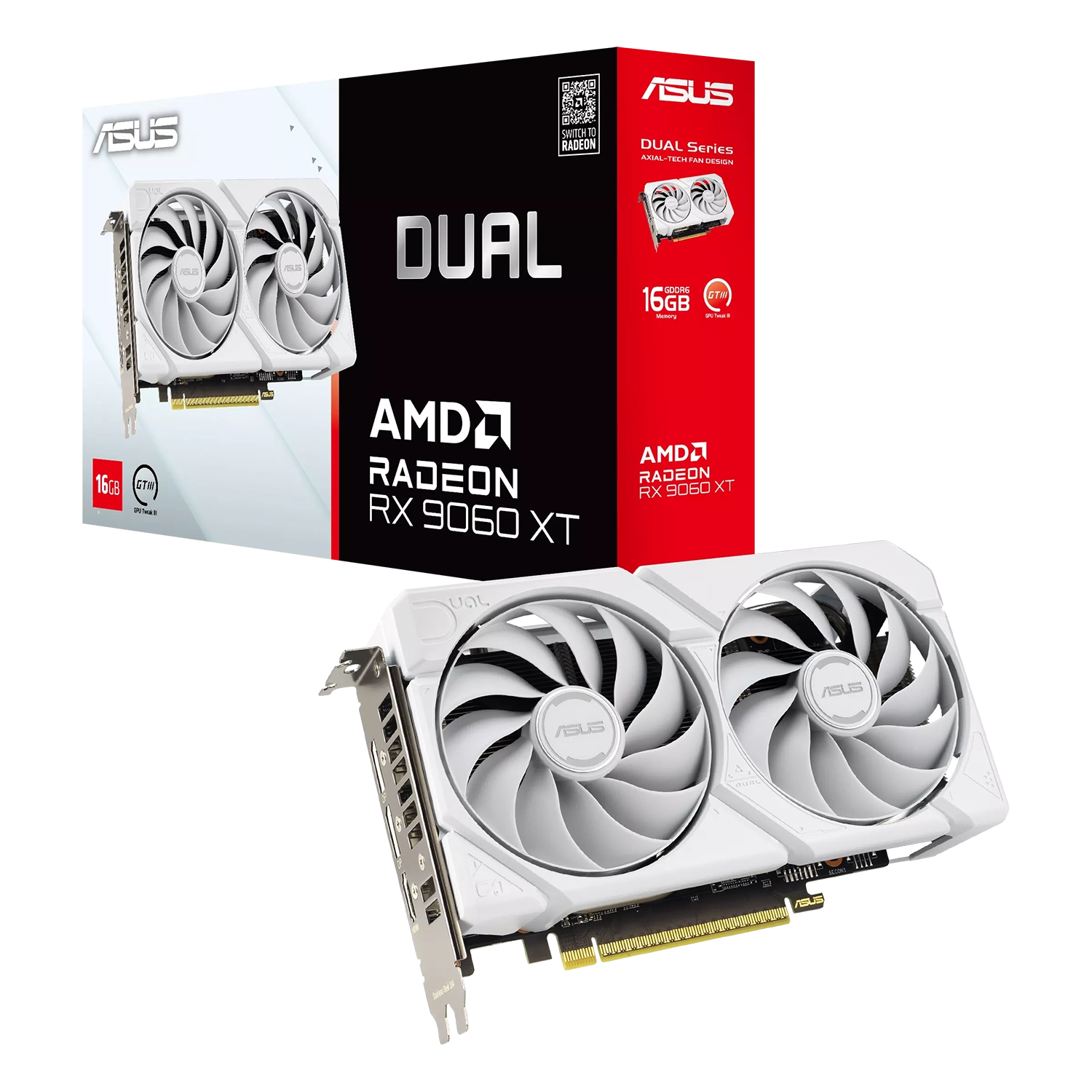ASUS Dual AMD Radeon RX 9060 XT 16GB GDDR6 Gaming Graphics Card - White