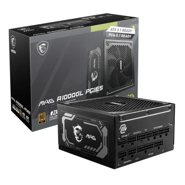 MSI MAG A1000GL PCIE5 1000W ATX 3.1, PCIe 5.1 80+GOLD Full Modular Power Supply