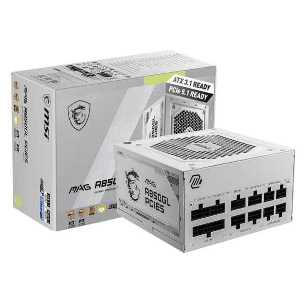 MSI MAG A850GL PCIE5 850W ATX 3.1, PCIe 5.1 80+GOLD WHITE Full Modular Power Supply