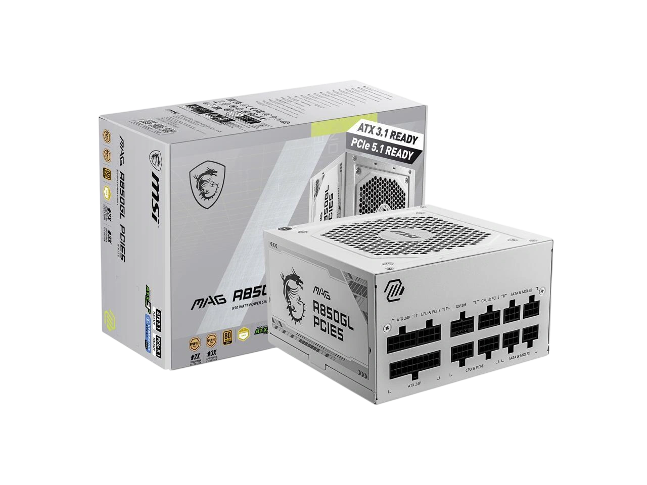 MSI MAG A850GL PCIE5 850W ATX 3.1, PCIe 5.1 80+GOLD WHITE Full Modular Power Supply