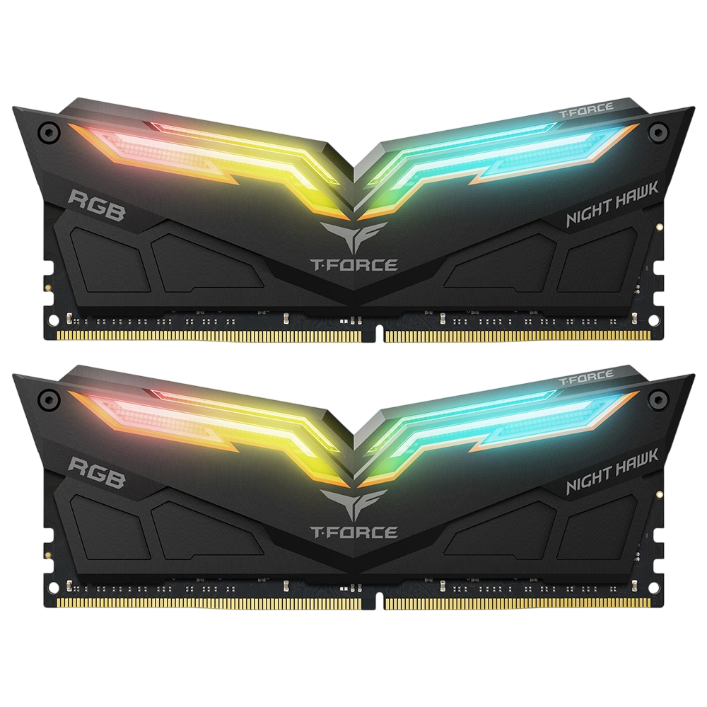 TEAM NIGHT HAWK RGB DDR4 DESKTOP MEMORY BLACK (1) Team Night Hawk RGB 16GB (2x8GB) 3200MHz DDR4 CL16 Desktop Gaming Memory Module Ram - Black - Image 1